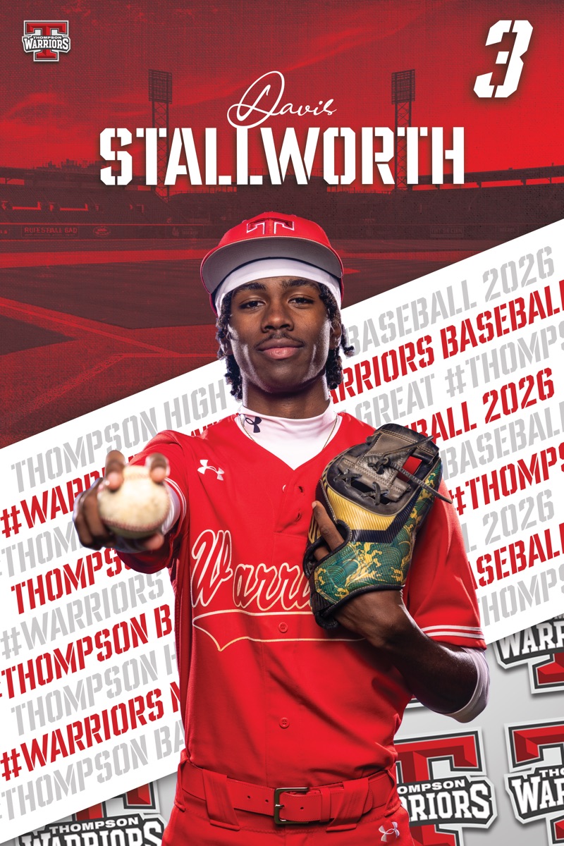 Davis Stallworth #3 — Thompson Warriors Baseball, 2x4 banner example by VIZN