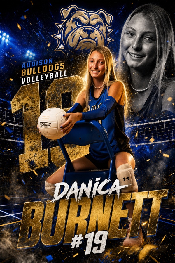 Danica Burnett #19 — Addison Bulldogs Volleyball sports design by VIZN