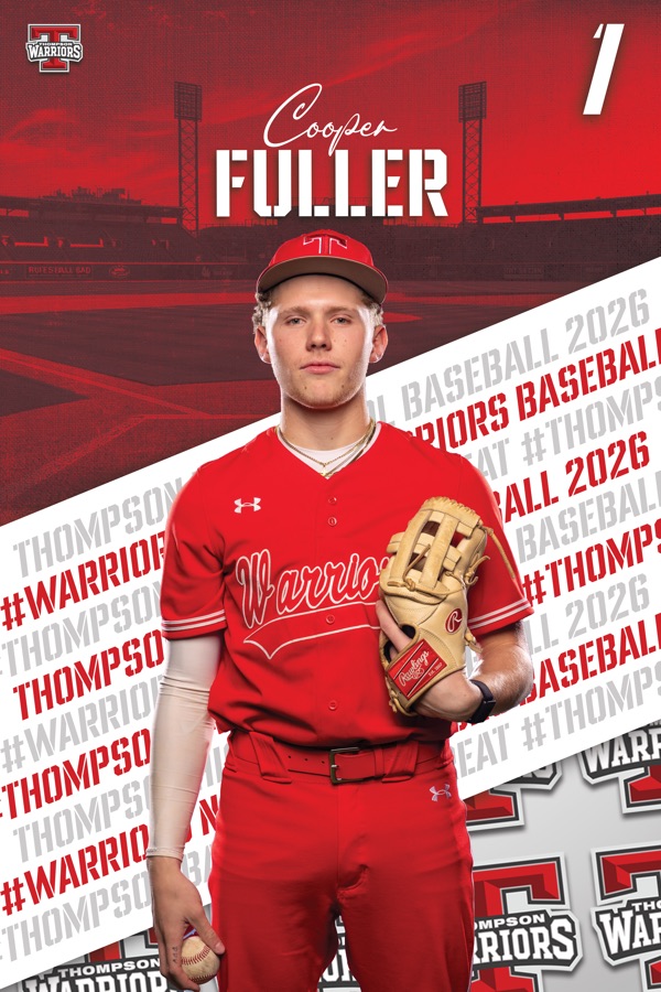 Cooper Fuller #1 — Thompson Warriors Baseball sports design by VIZN